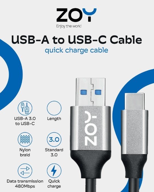 USB-C kabel ZOY, dolžine 1m in 2m