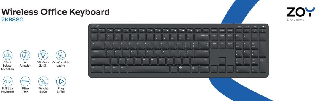 Brezžična tipkovnica ZOY ZKB880 v celoti
